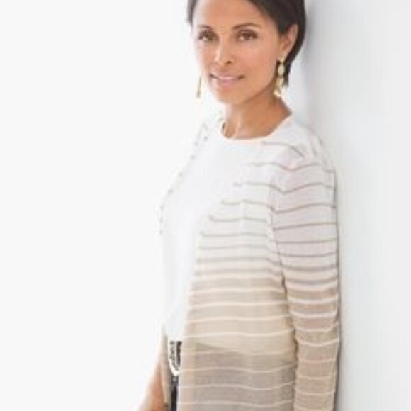 Chico's Size 0 Cori Convertible Gold White Thin Cardigan NWT - Picture 1 of 7